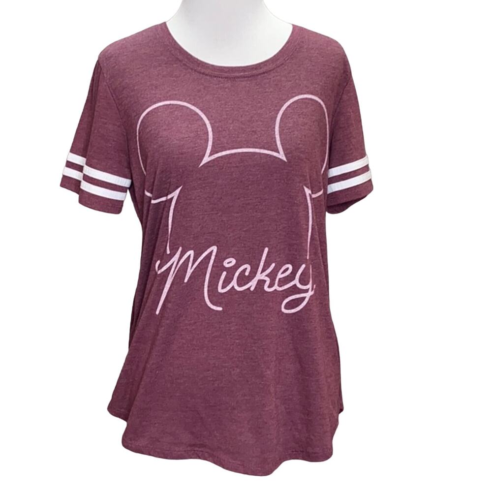 Mickey Silhouette Baseball Striped Sleeve T-Shirt Size Medium